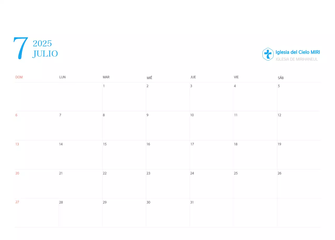 Calendario eclesiástico azul de concepto moderno
