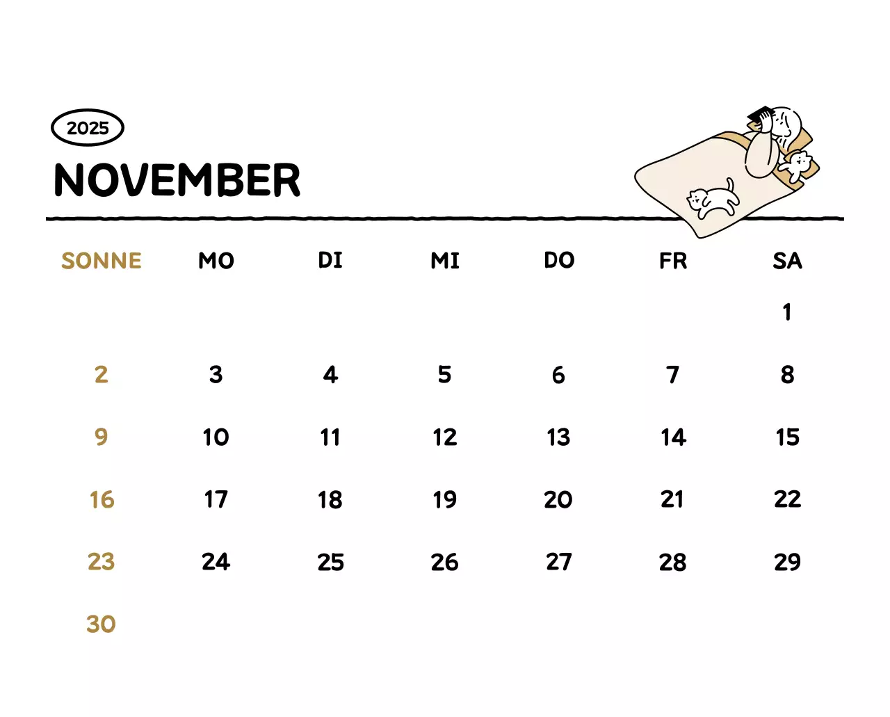 Illustrierter Kalender mit schönem Linienstil