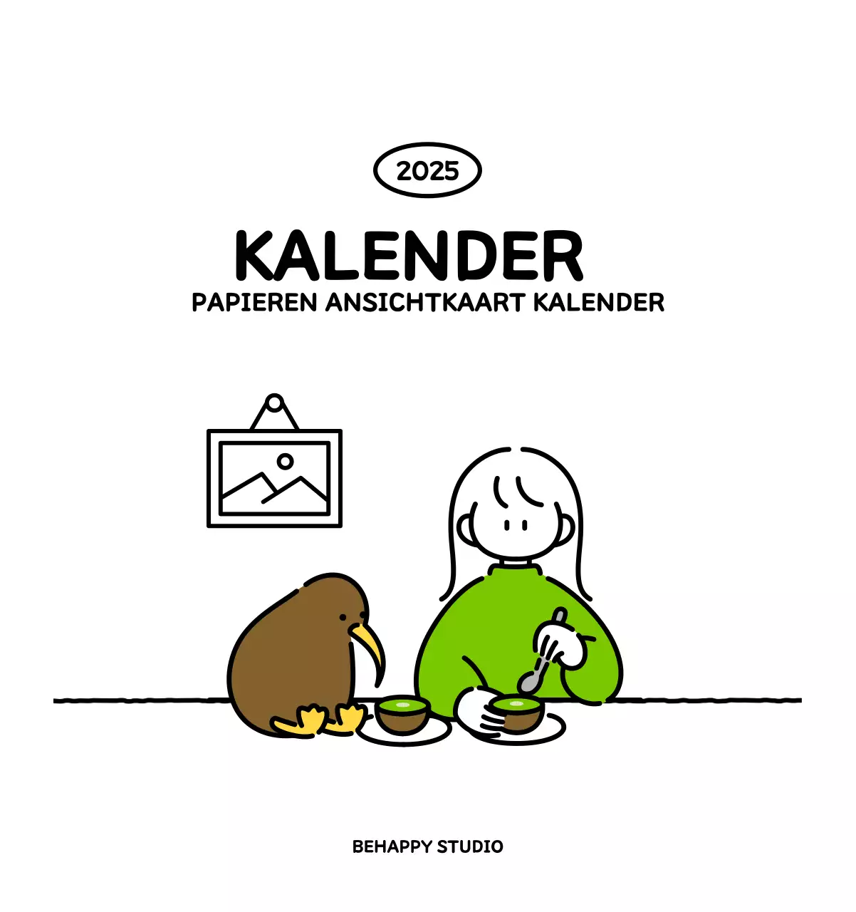 Geïllustreerde kalender met een mooie lijnstijl