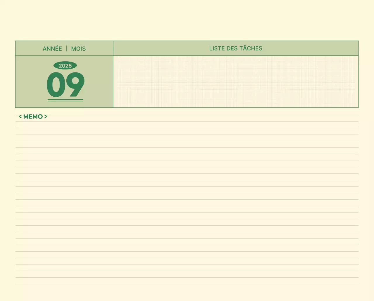 Calendrier mural SAT D-Day concept notepad en vert et jaune clair