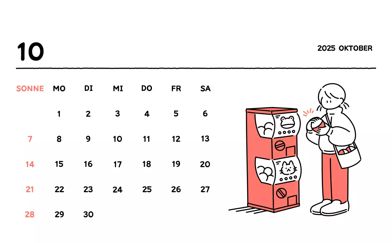 Illustrierter Kalender mit schönem Linienstil