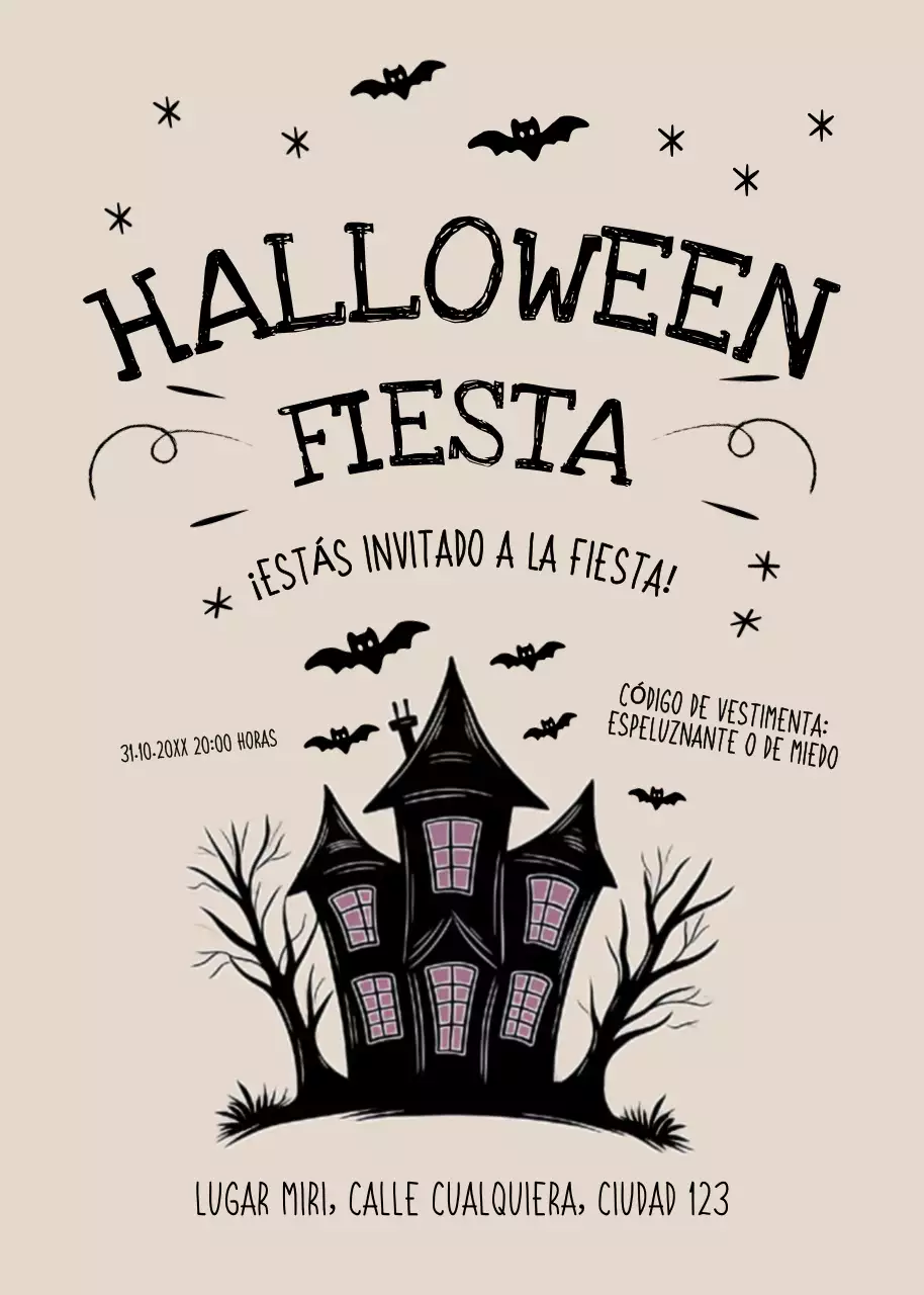 Invitación fiesta Halloween beige negro