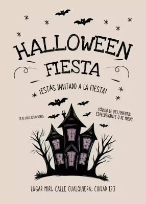 Invitación fiesta Halloween beige negro