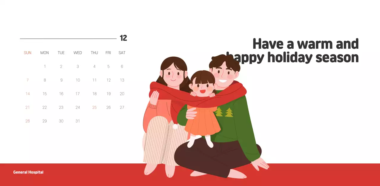 A holiday hospital with health and family themed illustrations and colorful accents