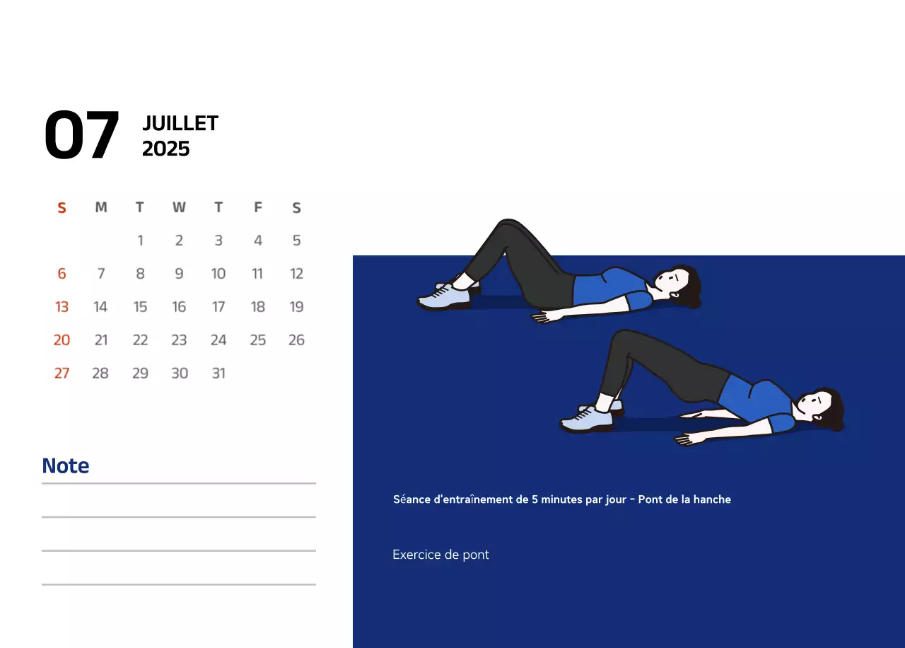 Calendrier simple avec des illustrations bleues et épurées