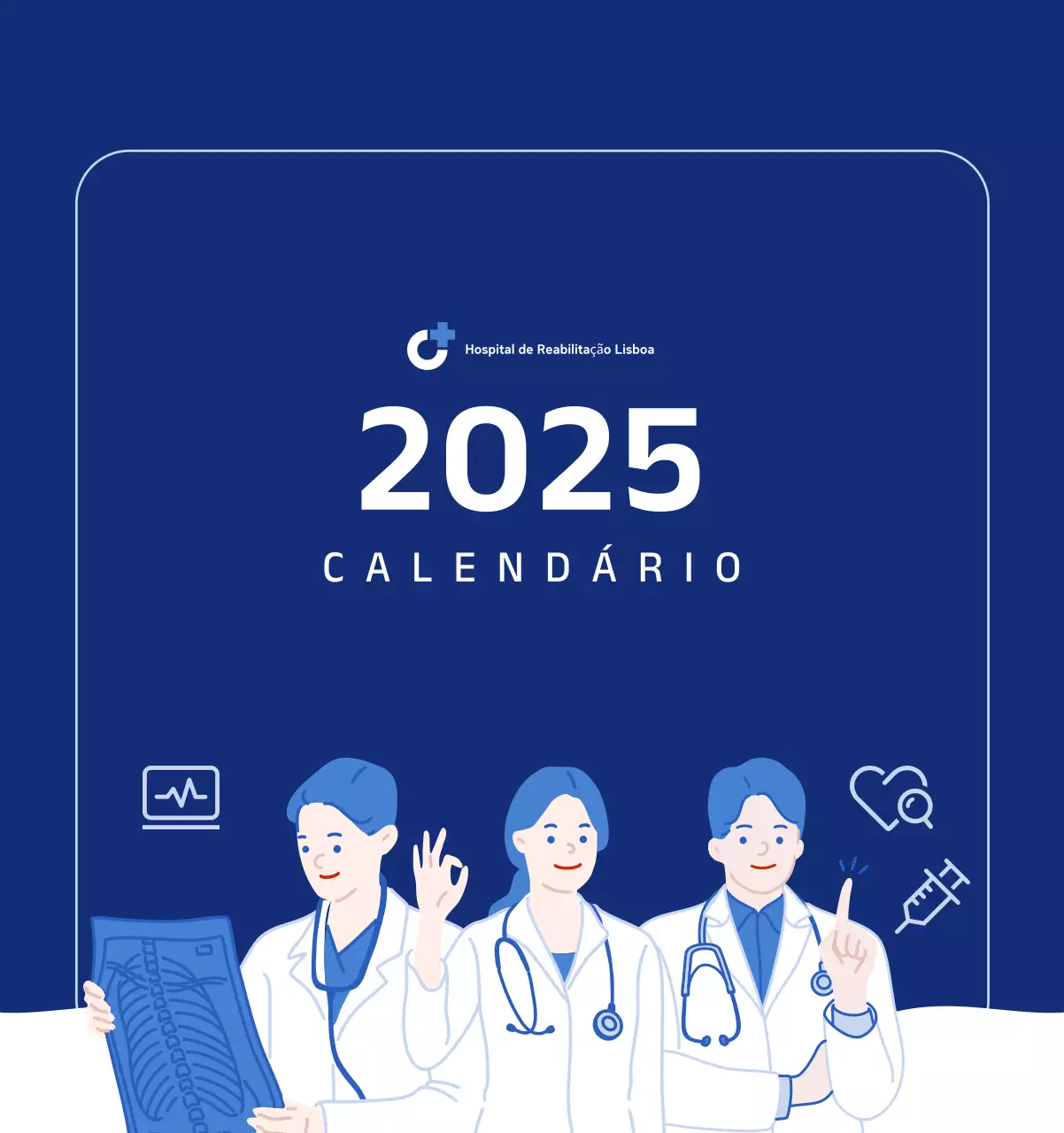 Calendário simples com ilustrações azuis e simples