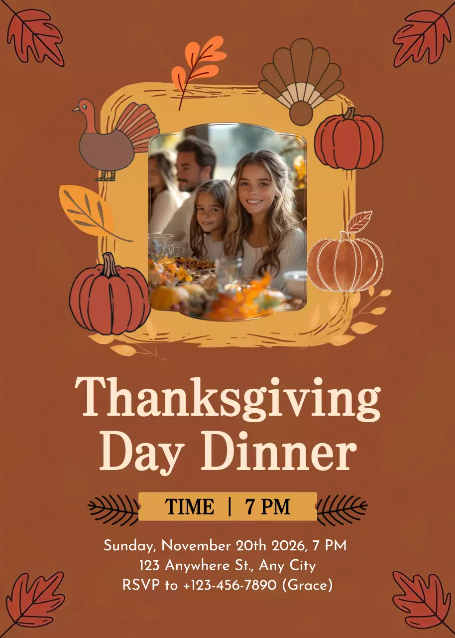 Brown Traditional Thanksgiving Invitation Poster