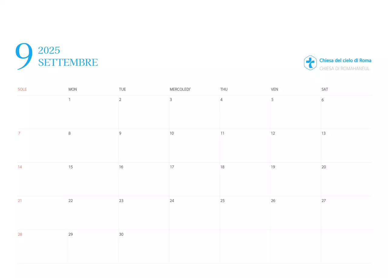 Calendario ecclesiastico blu di concezione moderna