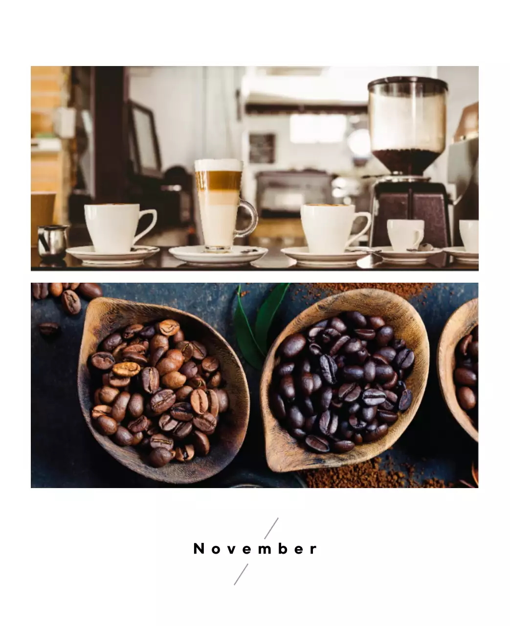 Einfacher Kaffee-Foto-Tischkalender für Cafés in Weißtönen