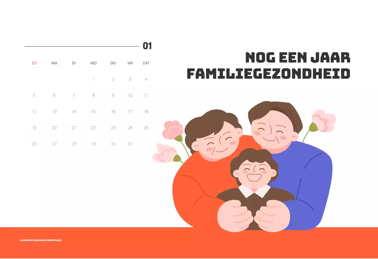 Een feestelijk ziekenhuis met illustraties met gezondheids- en gezinsthema's en kleurrijke accenten