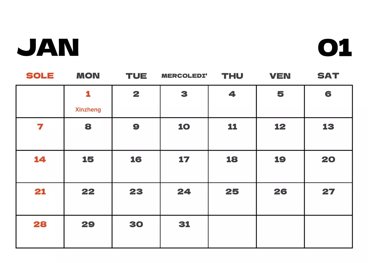 Calendario pulito con foto del cielo