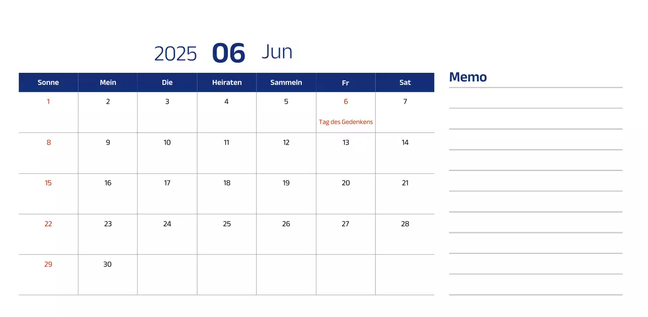 Einfacher Kalender mit blauen, klaren Illustrationen