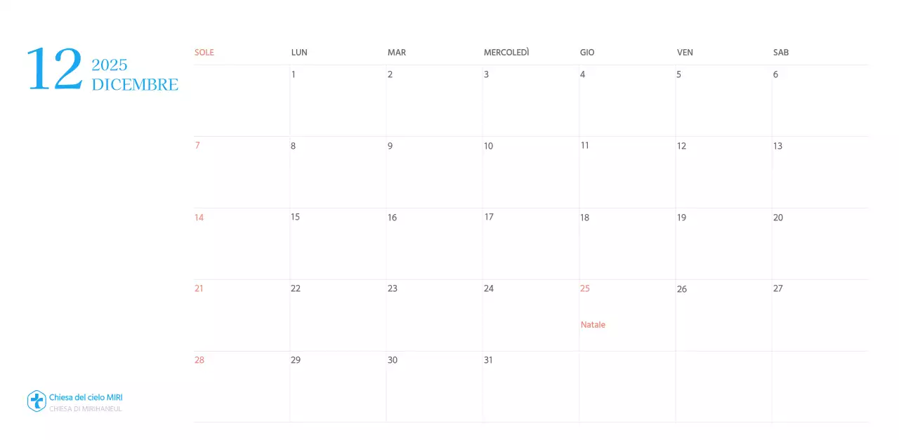 Calendario ecclesiastico blu di concezione moderna