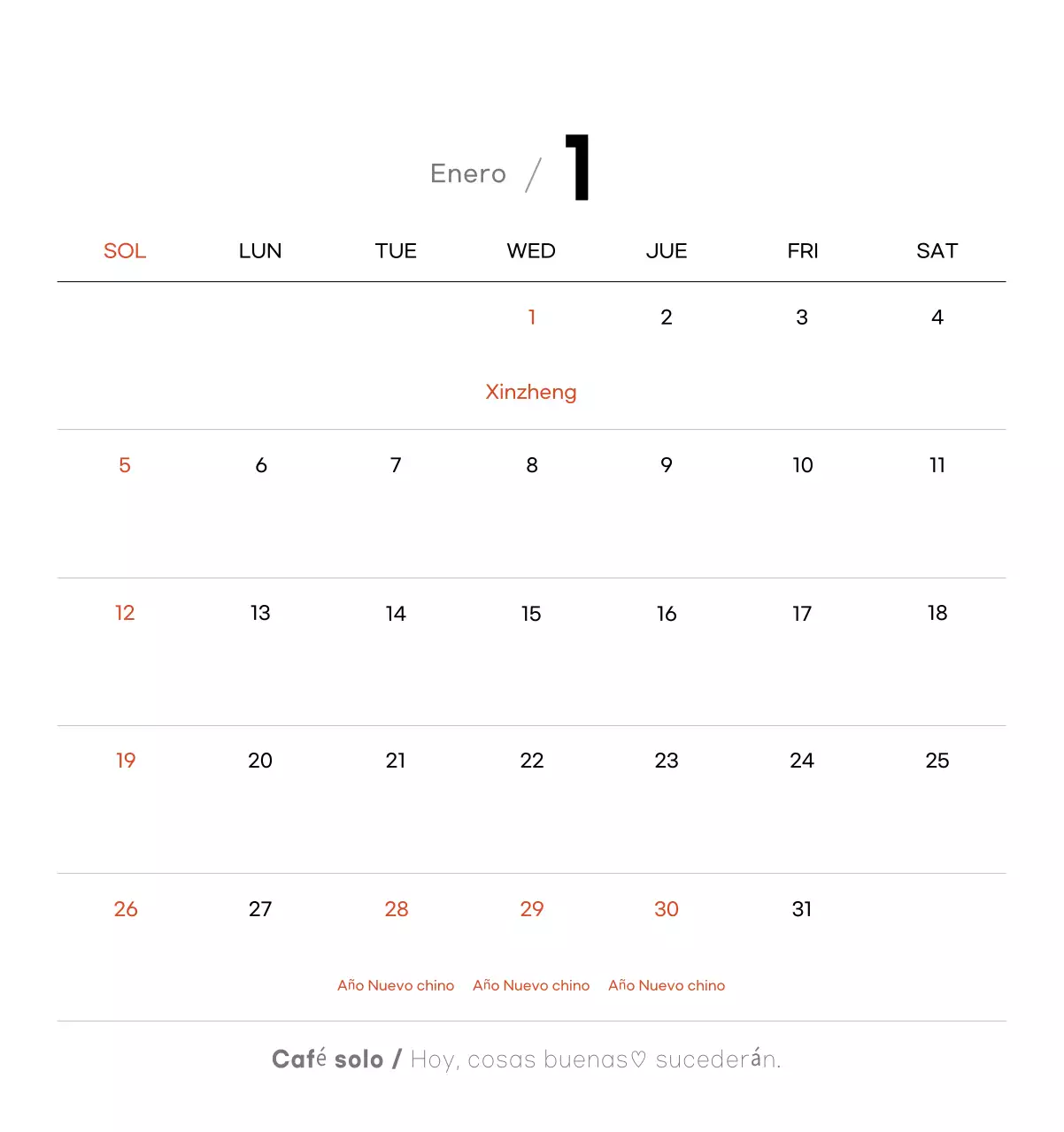 Calendario de café minimalista