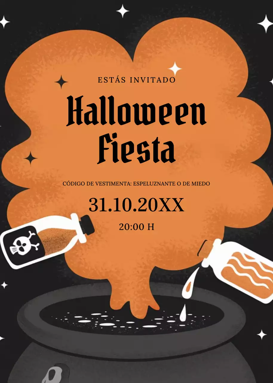 invitación retro naranja para Halloween