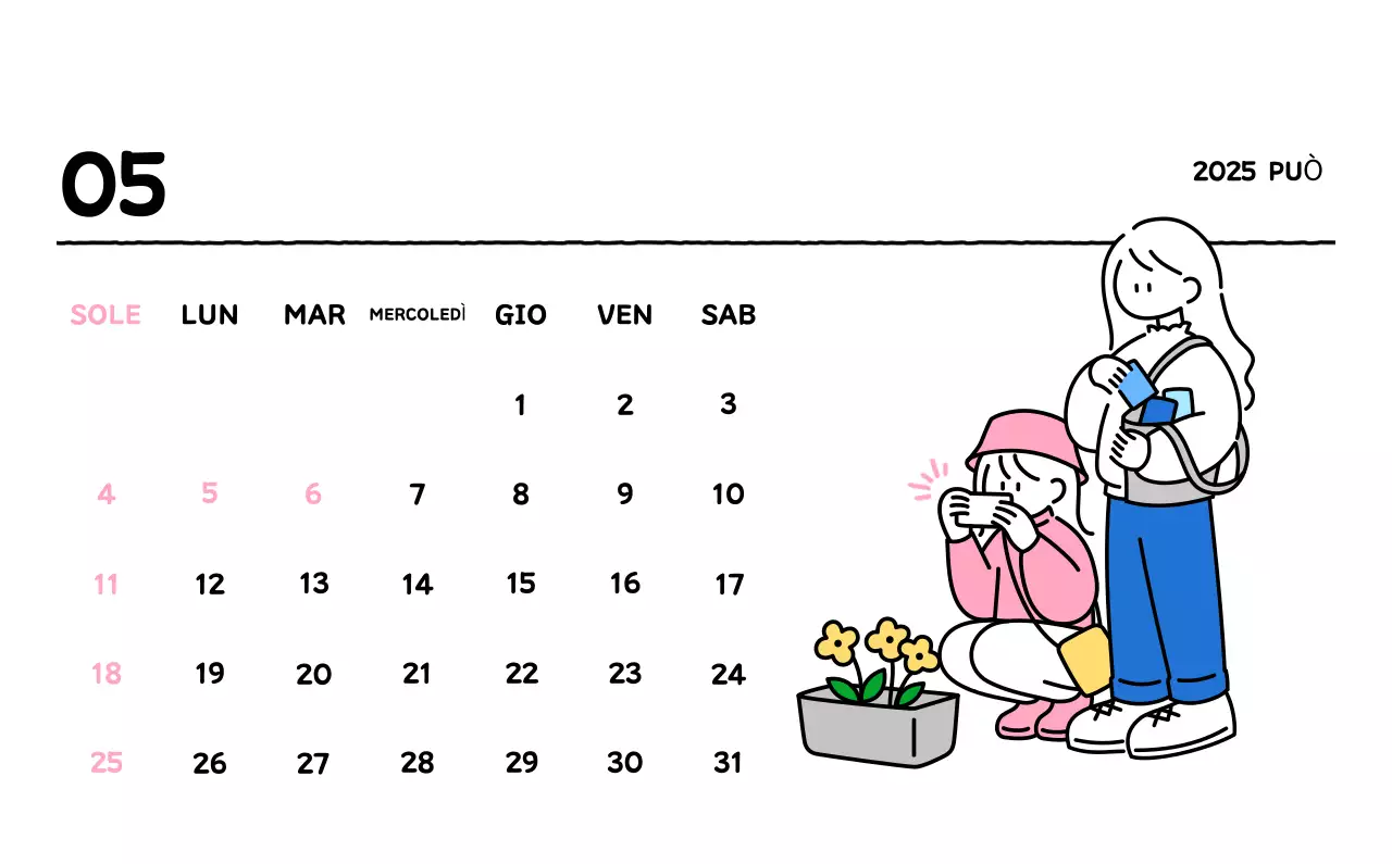 Calendario illustrato con un grazioso stile di linee