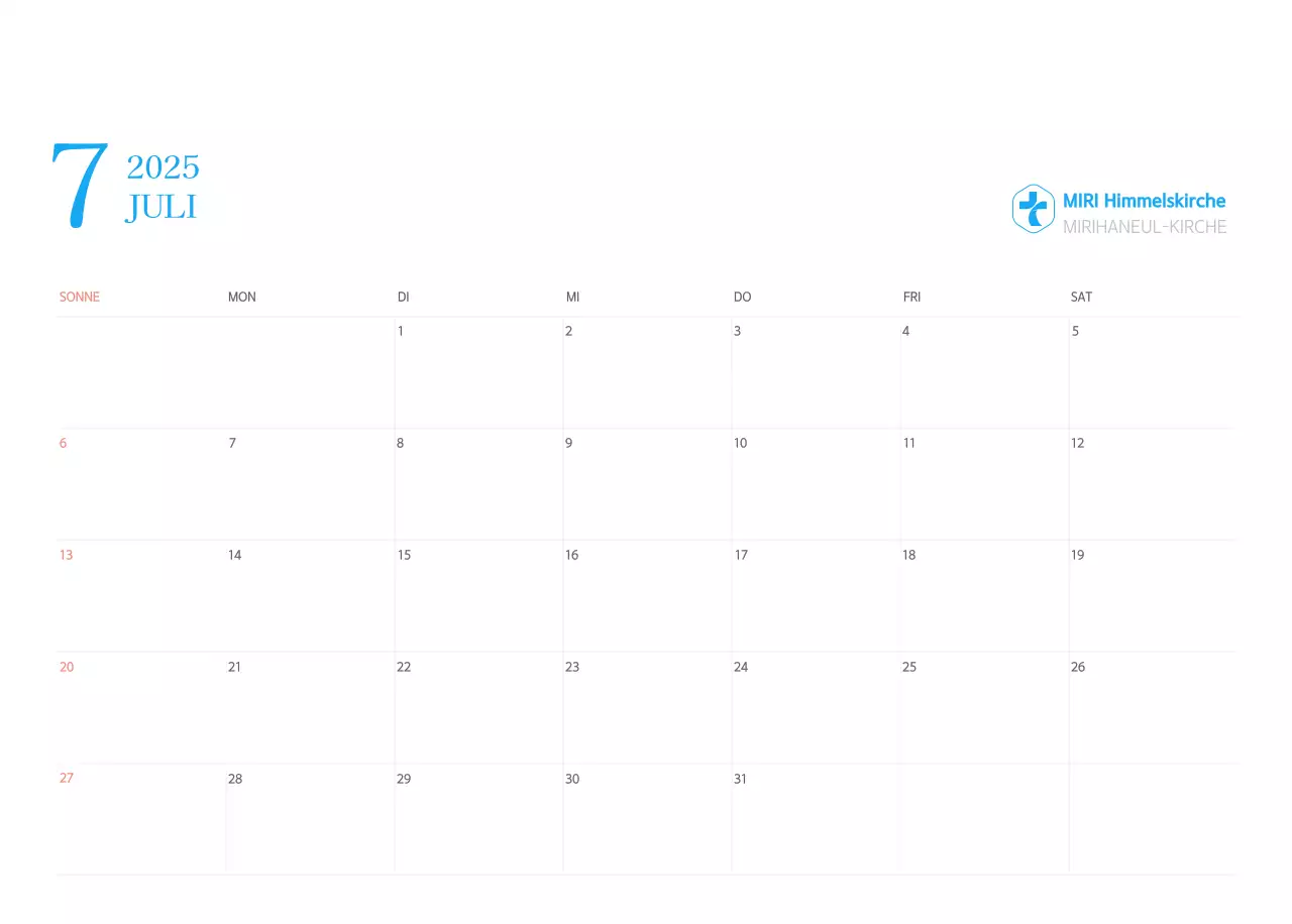 Blaues modernes Konzept Kirchenkalender