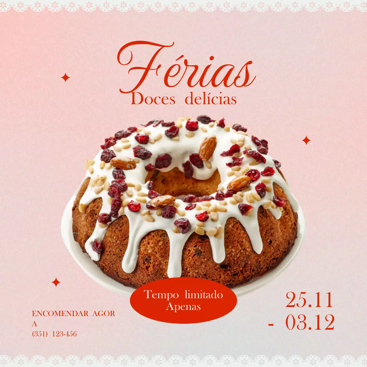 promoção de pastelaria de férias rosa elegante