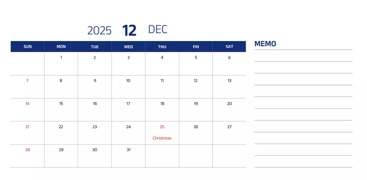 Simple calendar with blue, clean illustrations