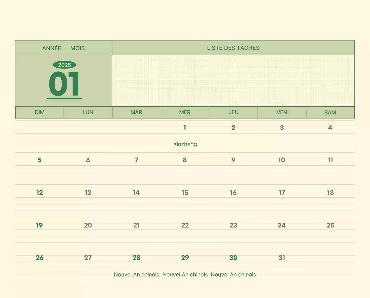 Calendrier mural SAT D-Day concept notepad en vert et jaune clair
