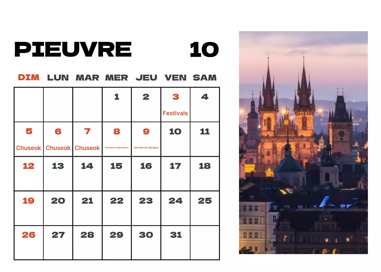 Calendrier de nettoyage des photos du ciel