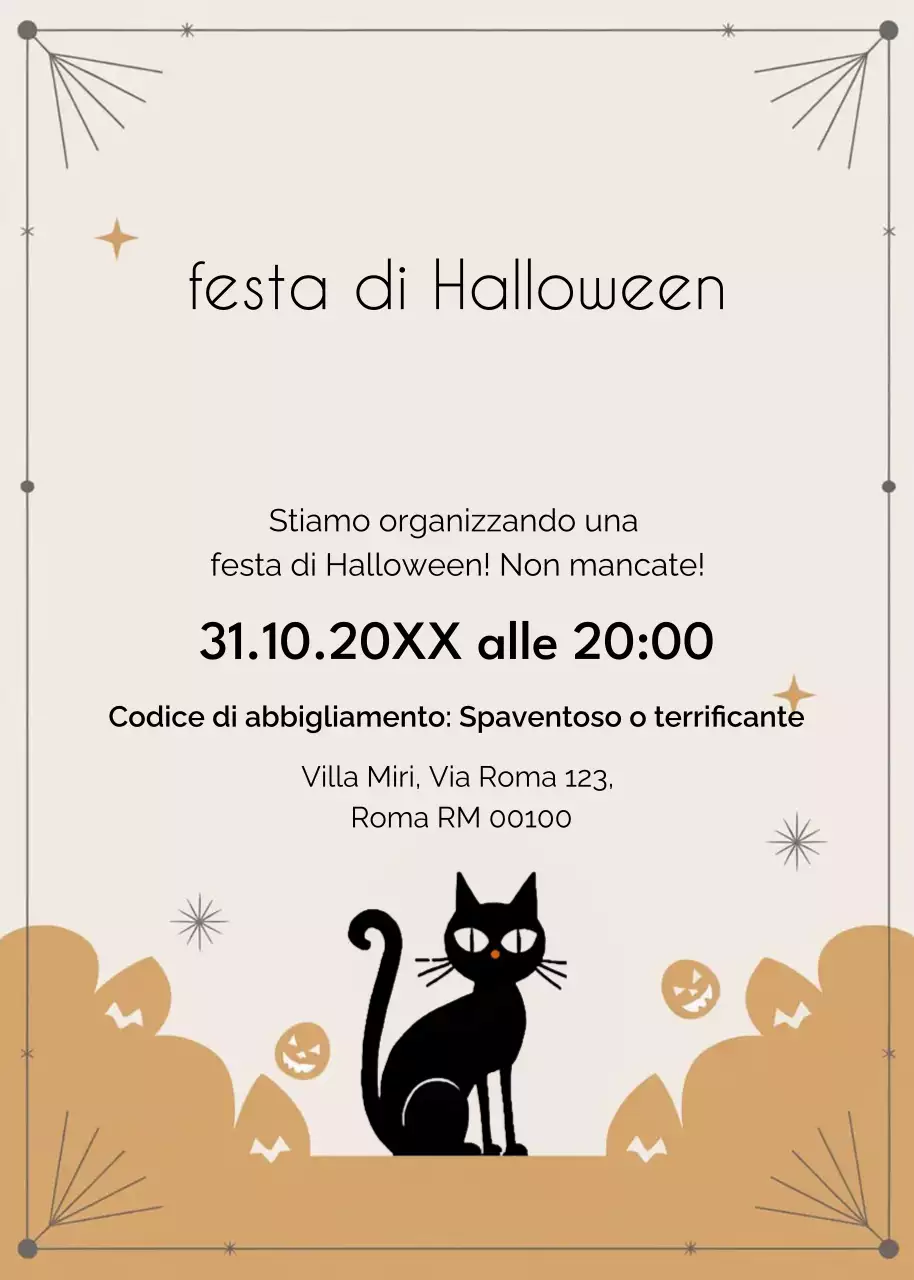 Invito alla festa di Halloween beige nero arancione stile moderno