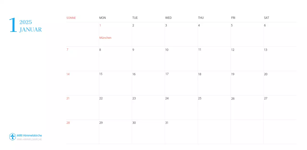 Blaues modernes Konzept Kirchenkalender