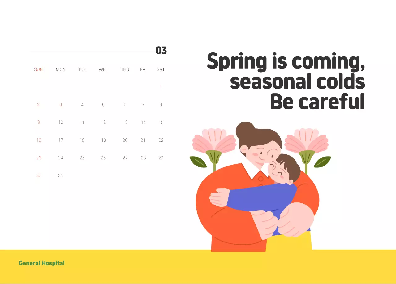 A holiday hospital with health and family themed illustrations and colorful accents