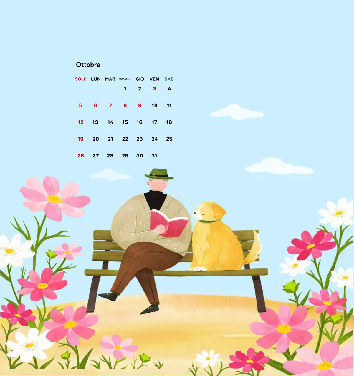 Calendario di Capodanno con una calda illustrazione