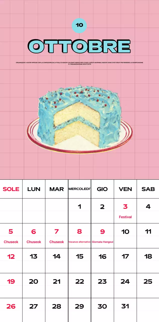 Calendari colorati con una varietà di illustrazioni retrò