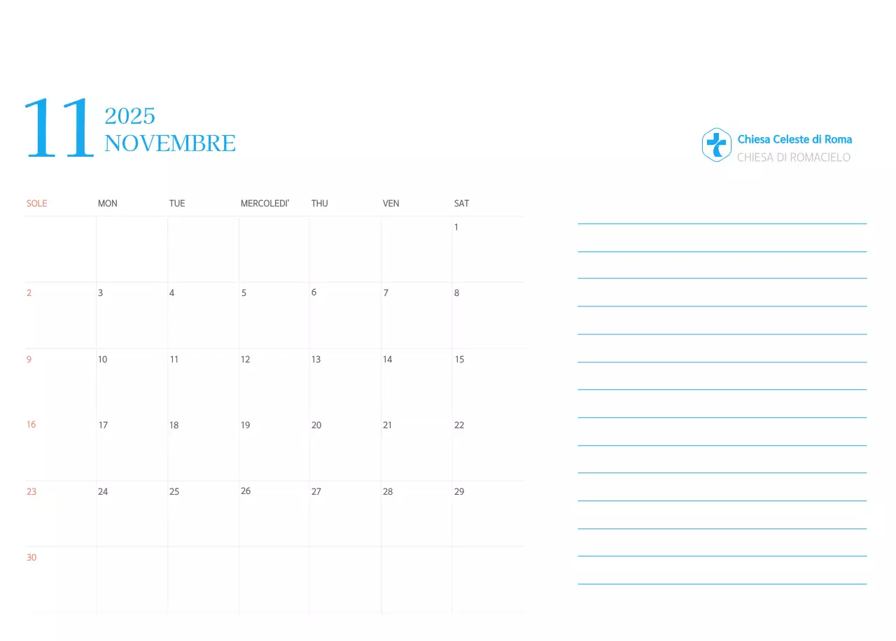 Calendario ecclesiastico blu di concezione moderna