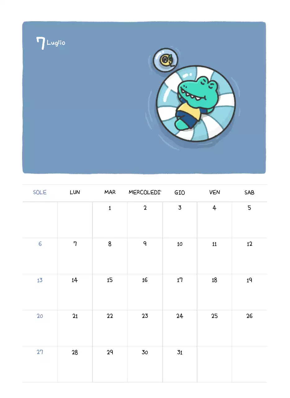 Un calendario con un simpatico concetto di illustrazione di Ago