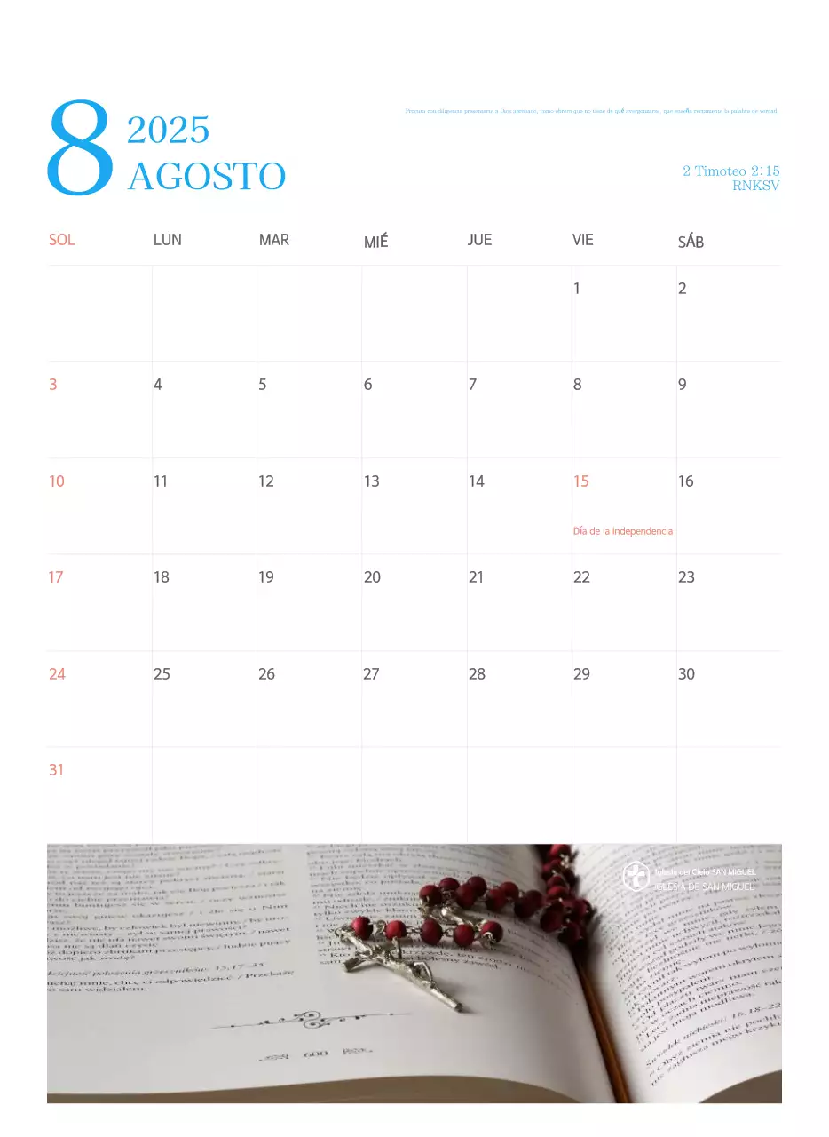 Calendario eclesiástico azul de concepto moderno
