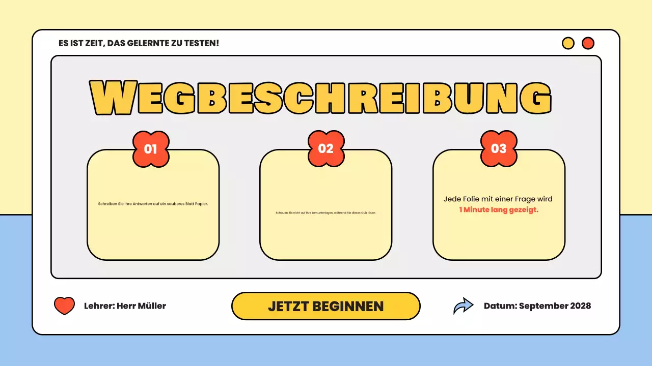 gelbes Minimal-Quiz-Lernmaterial