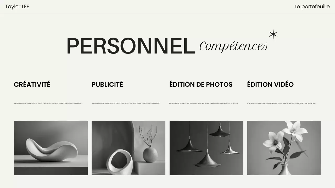 portfolio photographique moderne et noir