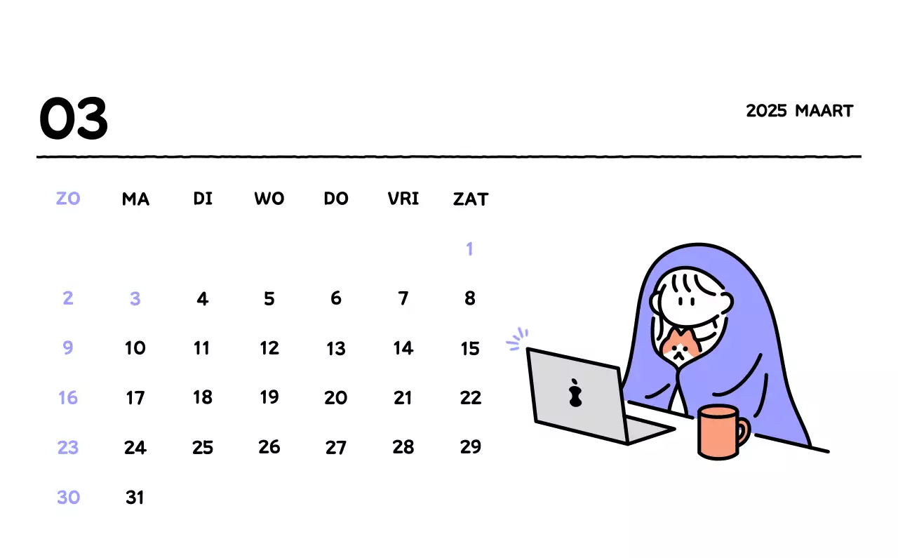 Geïllustreerde kalender met een mooie lijnstijl