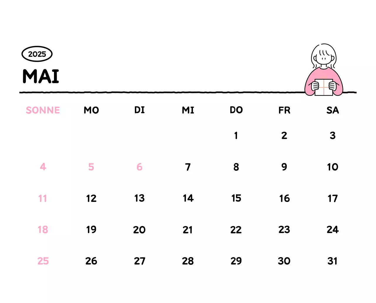 Illustrierter Kalender mit schönem Linienstil