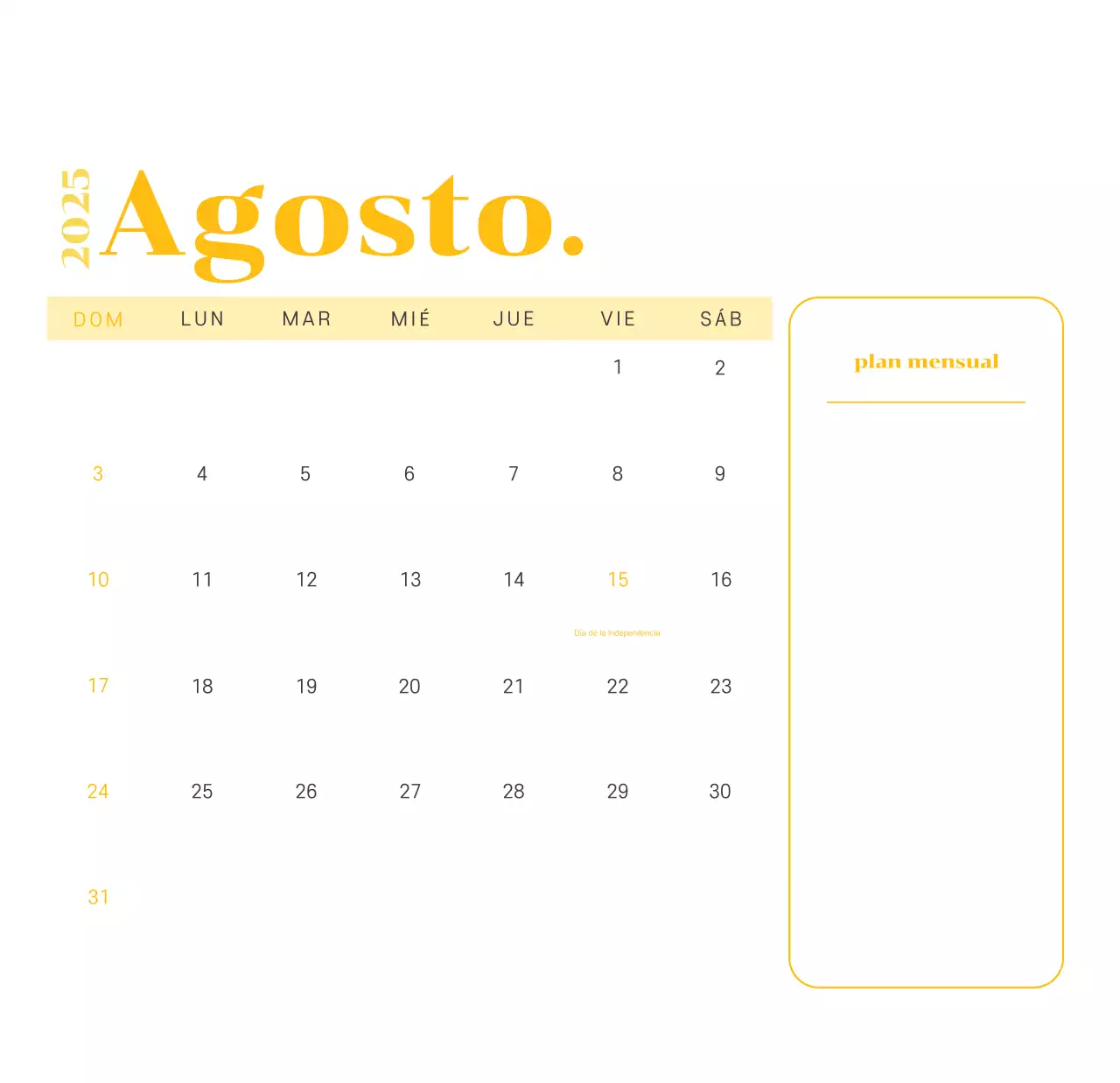 Calendario con ilustraciones juveniles sobre fondo amarillo verdoso