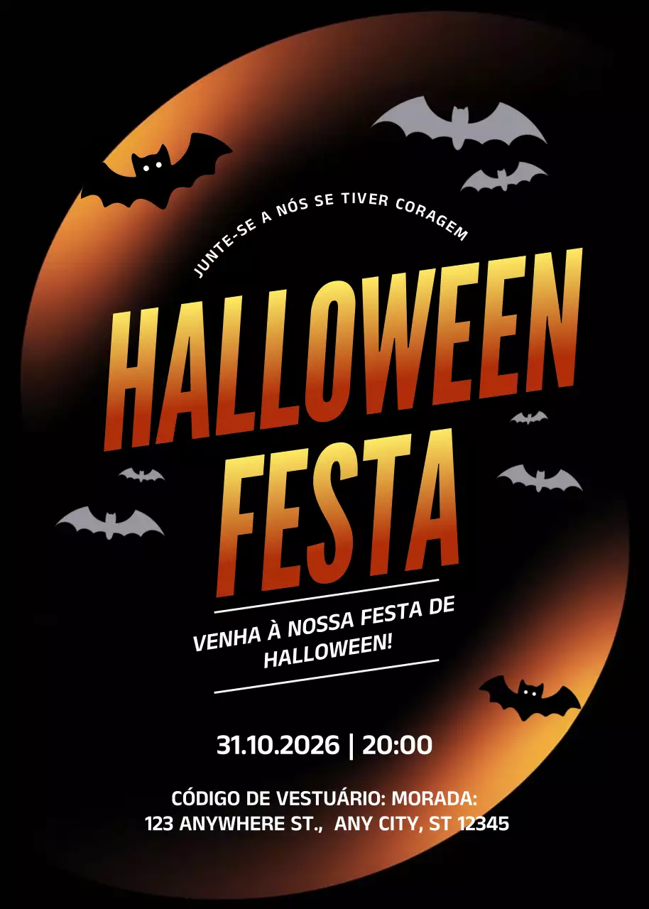 Convite de Halloween gótico laranja