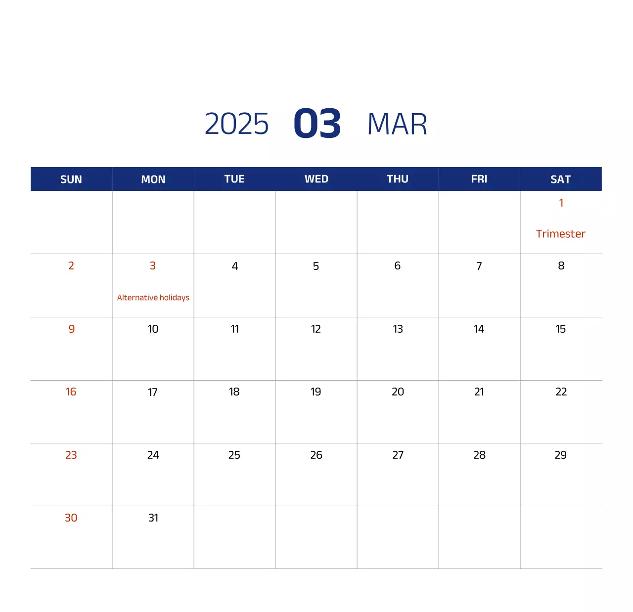 Lịch đơn giản với hình minh họa màu xanh gọn gàng