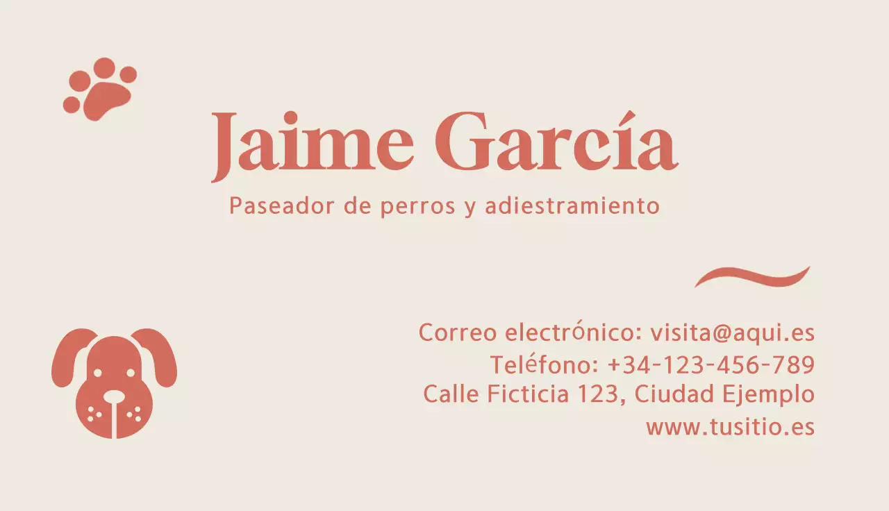 tarjeta de visita beige simple perro