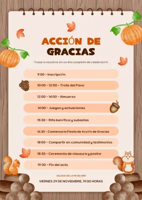calendario de actos de acción de gracias en orange rustic