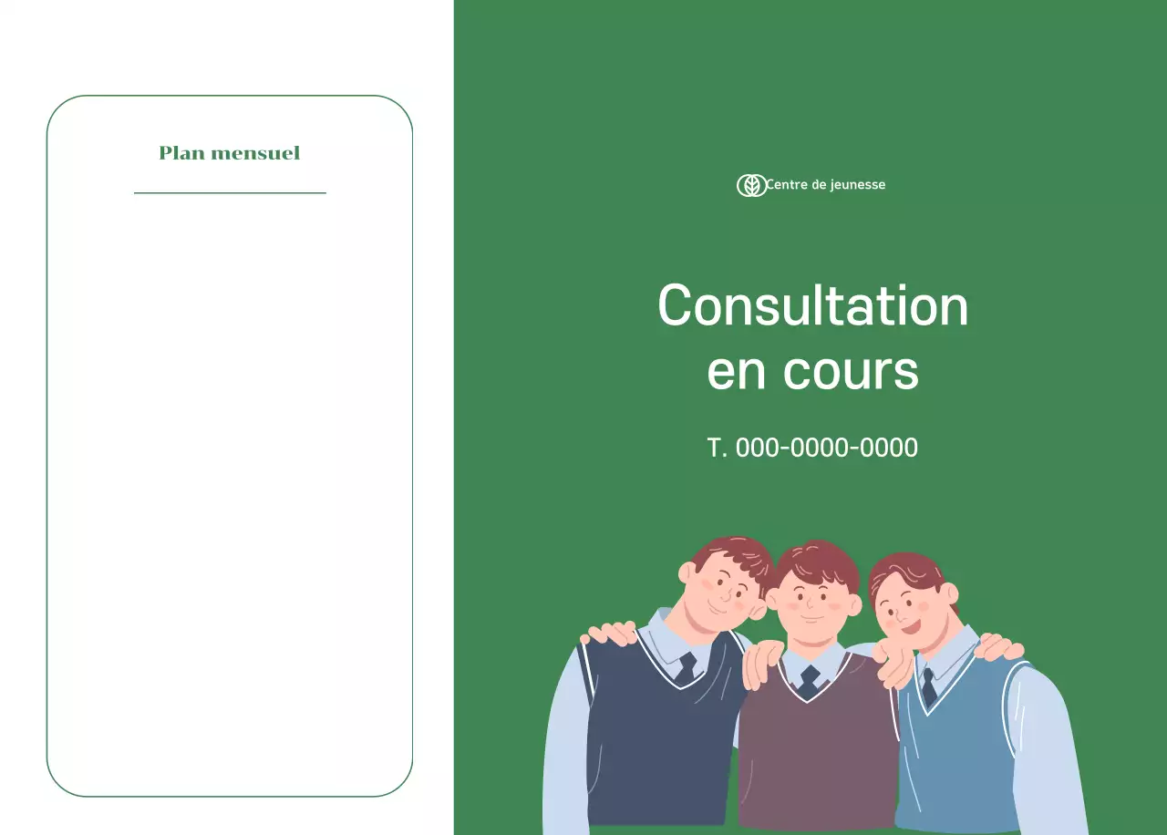 Calendrier avec illustrations de jeunes sur fond jaune-vert