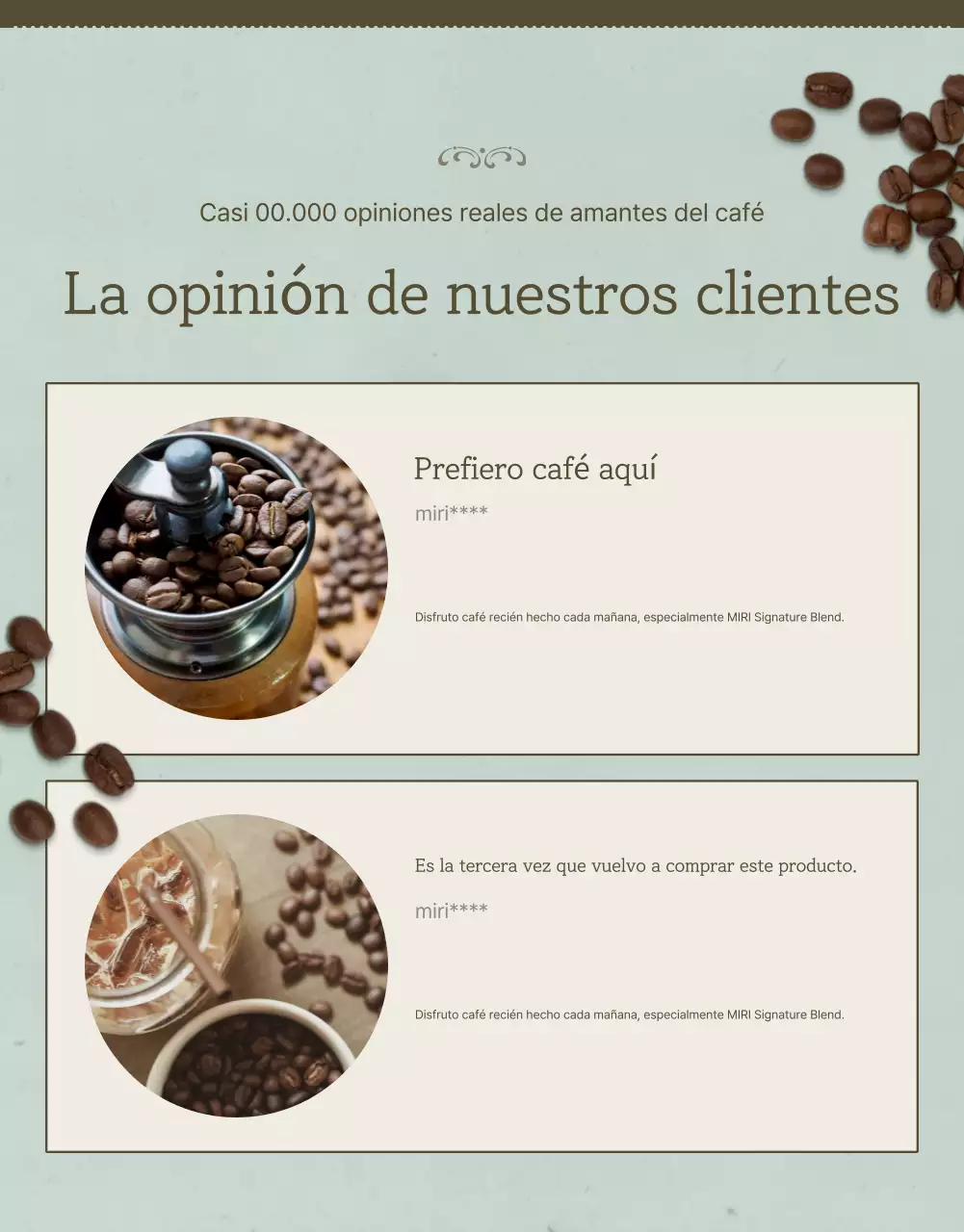 Promover la venta de granos de café vintage en azul claro y marrón