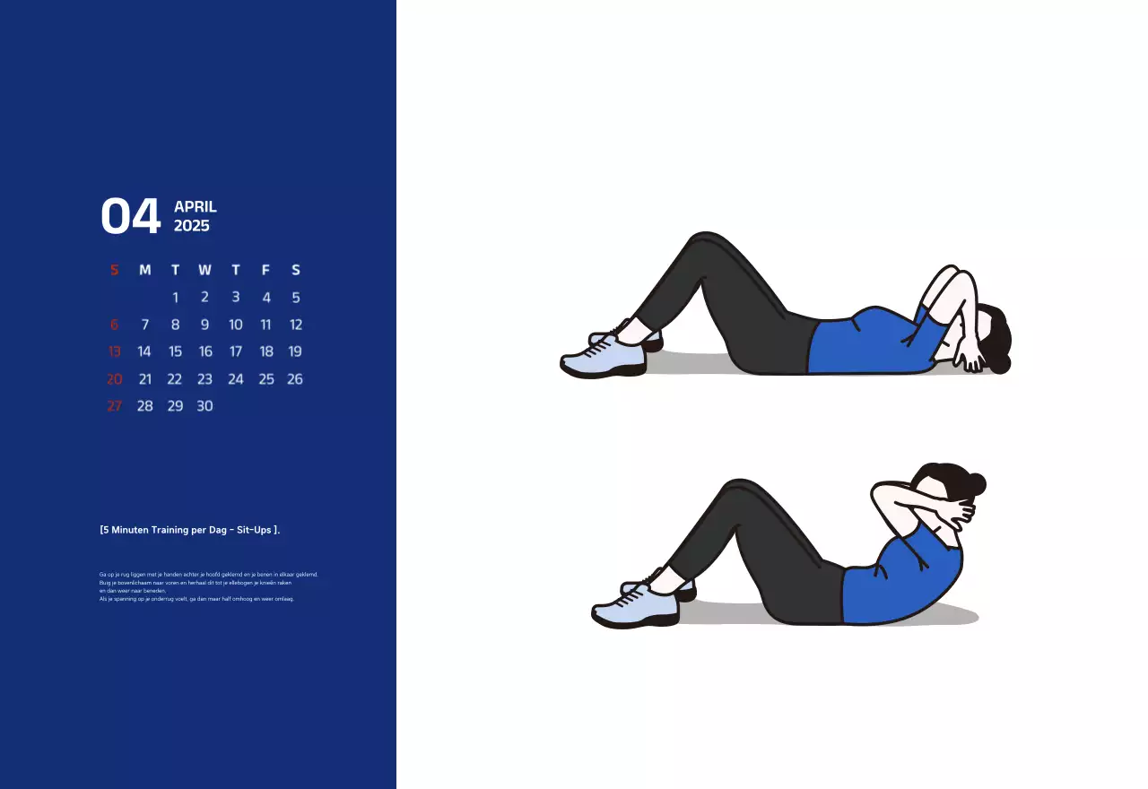 Eenvoudige kalender met blauwe, strakke illustraties