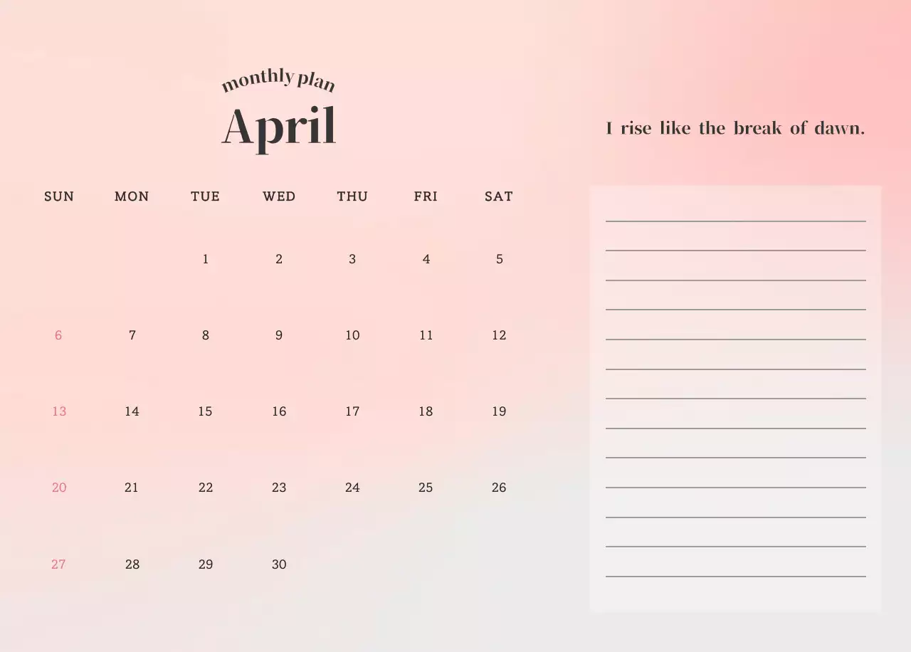 Gradient Minimalist Calendar