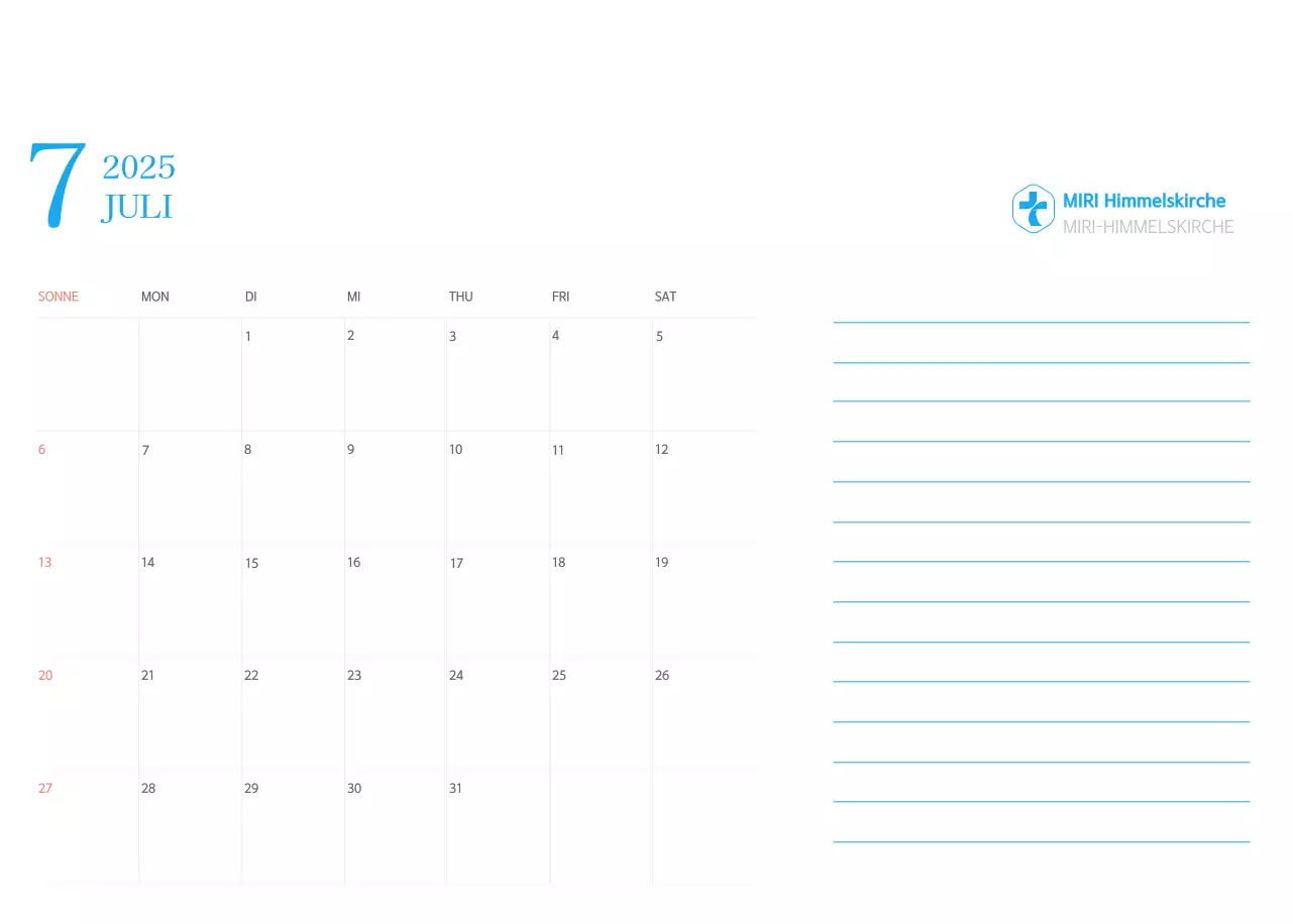 Blaues modernes Konzept Kirchenkalender