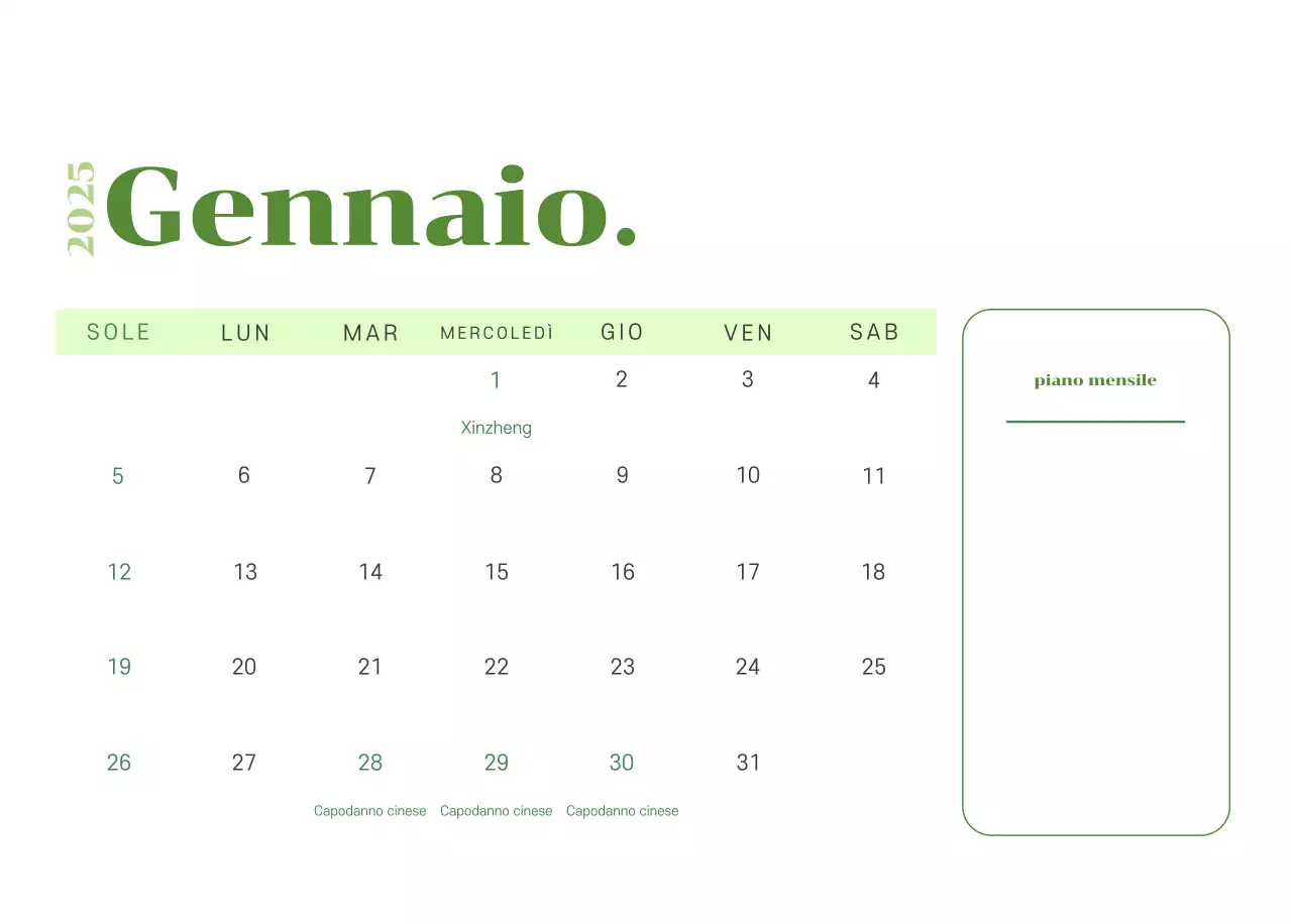 Calendario con illustrazioni giovanili su sfondo giallo-verde