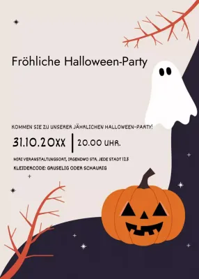 Beige navy Halloween Einladung Cartoon-Stil