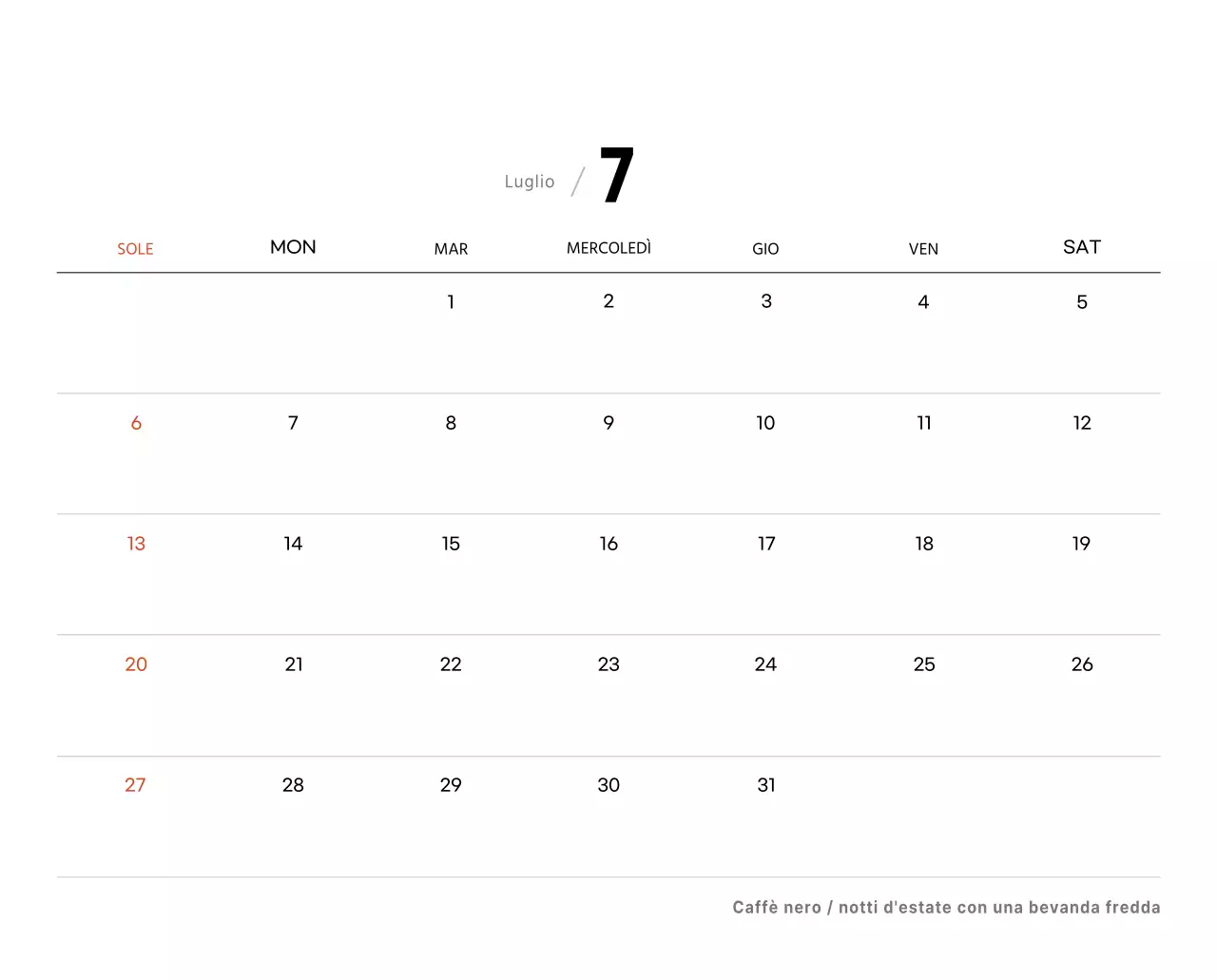 Semplice calendario da tavolo con foto di caffè per bar nei toni del bianco